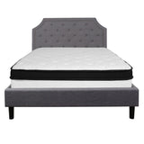 English Elm Queen Size Tufted Upholstered Platform Bed in Fabric with Memory Foam Mattress