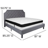 English Elm King Size Tufted Upholstered Platform Bed in Fabric with Memory Foam Mattress