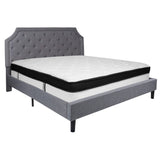 English Elm King Size Tufted Upholstered Platform Bed in Fabric with Memory Foam Mattress