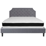 English Elm King Size Tufted Upholstered Platform Bed in Fabric with Memory Foam Mattress