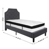 English Elm Twin Size Tufted Upholstered Platform Bed in Fabric with Memory Foam Mattress