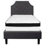 English Elm Twin Size Tufted Upholstered Platform Bed in Fabric with Memory Foam Mattress