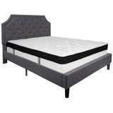 English Elm Queen Size Tufted Upholstered Platform Bed in Fabric with Memory Foam Mattress