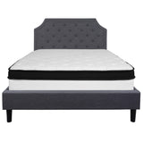 English Elm Queen Size Tufted Upholstered Platform Bed in Fabric with Memory Foam Mattress