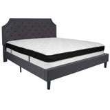 English Elm King Size Tufted Upholstered Platform Bed in Fabric with Memory Foam Mattress