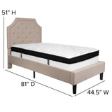 English Elm Twin Size Tufted Upholstered Platform Bed in Fabric with Memory Foam Mattress