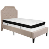 English Elm Twin Size Tufted Upholstered Platform Bed in Fabric with Memory Foam Mattress