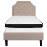 English Elm Twin Size Tufted Upholstered Platform Bed in Fabric with Memory Foam Mattress