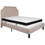 English Elm Full Size Tufted Upholstered Platform Bed in Fabric with Memory Foam Mattress