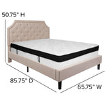 English Elm Queen Size Tufted Upholstered Platform Bed in Fabric with Memory Foam Mattress