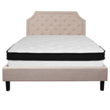 English Elm Queen Size Tufted Upholstered Platform Bed in Fabric with Memory Foam Mattress