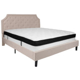 English Elm King Size Tufted Upholstered Platform Bed in Fabric with Memory Foam Mattress