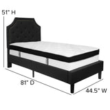 English Elm Twin Size Tufted Upholstered Platform Bed in Fabric with Memory Foam Mattress