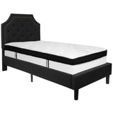 English Elm Twin Size Tufted Upholstered Platform Bed in Fabric with Memory Foam Mattress