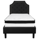 English Elm Twin Size Tufted Upholstered Platform Bed in Fabric with Memory Foam Mattress