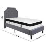 English Elm Twin Size Tufted Upholstered Platform Bed in Fabric with Memory Foam Mattress