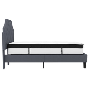 English Elm Twin Size Tufted Upholstered Platform Bed in Fabric with Memory Foam Mattress