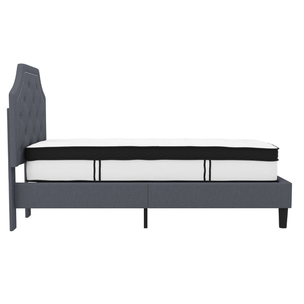 English Elm Twin Size Tufted Upholstered Platform Bed in Fabric with Memory Foam Mattress