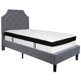 English Elm Twin Size Tufted Upholstered Platform Bed in Fabric with Memory Foam Mattress