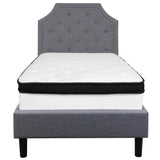 English Elm Twin Size Tufted Upholstered Platform Bed in Fabric with Memory Foam Mattress