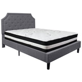 English Elm Queen Size Tufted Upholstered Platform Bed in Fabric with Pocket Spring Mattress