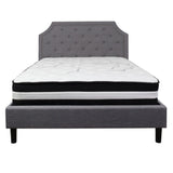 English Elm Queen Size Tufted Upholstered Platform Bed in Fabric with Pocket Spring Mattress