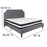 English Elm King Size Tufted Upholstered Platform Bed in Fabric with Pocket Spring Mattress