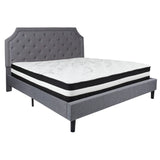 English Elm King Size Tufted Upholstered Platform Bed in Fabric with Pocket Spring Mattress