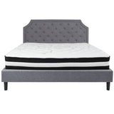 English Elm King Size Tufted Upholstered Platform Bed in Fabric with Pocket Spring Mattress