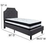 English Elm Twin Size Tufted Upholstered Platform Bed in Fabric with Pocket Spring Mattress