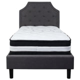 English Elm Twin Size Tufted Upholstered Platform Bed in Fabric with Pocket Spring Mattress