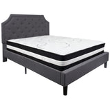 English Elm Queen Size Tufted Upholstered Platform Bed in Fabric with Pocket Spring Mattress