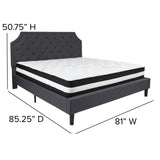 English Elm King Size Tufted Upholstered Platform Bed in Fabric with Pocket Spring Mattress