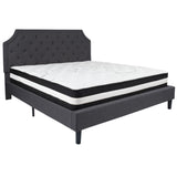 English Elm King Size Tufted Upholstered Platform Bed in Fabric with Pocket Spring Mattress