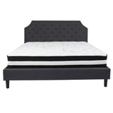 English Elm King Size Tufted Upholstered Platform Bed in Fabric with Pocket Spring Mattress