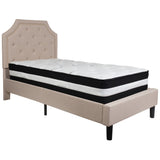 English Elm Twin Size Tufted Upholstered Platform Bed in Fabric with Pocket Spring Mattress