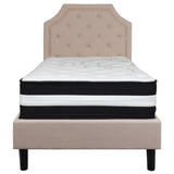 English Elm Twin Size Tufted Upholstered Platform Bed in Fabric with Pocket Spring Mattress