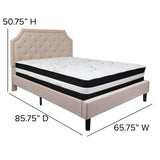 English Elm Queen Size Tufted Upholstered Platform Bed in Fabric with Pocket Spring Mattress