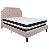 English Elm Queen Size Tufted Upholstered Platform Bed in Fabric with Pocket Spring Mattress