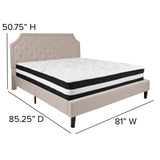 English Elm King Size Tufted Upholstered Platform Bed in Fabric with Pocket Spring Mattress