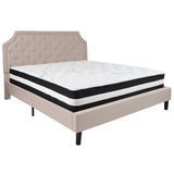 English Elm King Size Tufted Upholstered Platform Bed in Fabric with Pocket Spring Mattress