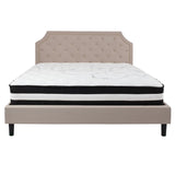 English Elm King Size Tufted Upholstered Platform Bed in Fabric with Pocket Spring Mattress