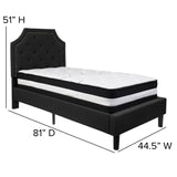 English Elm Twin Size Tufted Upholstered Platform Bed in Fabric with Pocket Spring Mattress