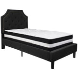 English Elm Twin Size Tufted Upholstered Platform Bed in Fabric with Pocket Spring Mattress