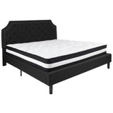 English Elm King Size Tufted Upholstered Platform Bed in Fabric with Pocket Spring Mattress