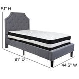 English Elm Twin Size Tufted Upholstered Platform Bed in Fabric with Pocket Spring Mattress