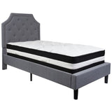 English Elm Twin Size Tufted Upholstered Platform Bed in Fabric with Pocket Spring Mattress