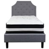 English Elm Twin Size Tufted Upholstered Platform Bed in Fabric with Pocket Spring Mattress