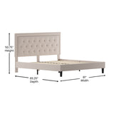 English Elm King Size Tufted Upholstered Platform Bed in Fabric