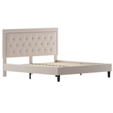 English Elm King Size Tufted Upholstered Platform Bed in Fabric